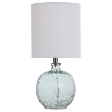 Round Glass Table Lamp, Light Aqua