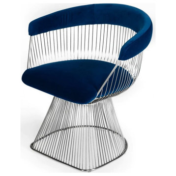 Maxim Blue Velvet and Stainless Steel Dining Chair, Set of 2