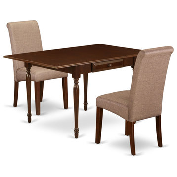 3-Piece Table Set Consists of A Smalltable, 2 Dining Chairs-Brown Fabric