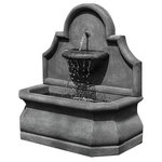 Campania International - Segovia Wall Outdoor Fountain - Transform your outdoor living space into a scenic and tranquil oasis with this new water feature from Campania International. Featuring a shapely backplate atop a grand, rimmed basin, it showcases a charming display of water in motion as water spills from the spout from the center of the fountain and into the bowl and then basin below. The finishing techniques make every piece a uniquely beautiful and original work of art. Crafted from cast stone and available in several finishes, the Segovia Wall Outdoor Fountain can turn that empty garden wall or boring fence a stunning focal point of interest.