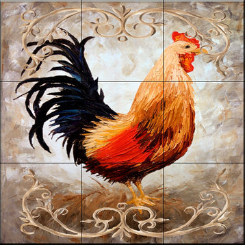 Tile Mural, Rooster V by Malenda Trick