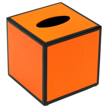 Orange & Black Lacquer Bathroom Accessories, Tissue Box