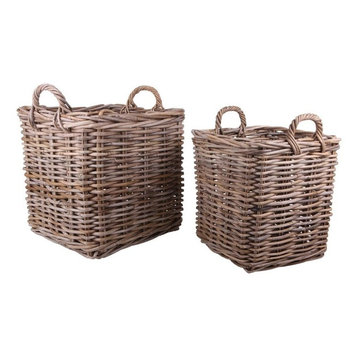 Square Rattan Baskets, 2-Piece Set