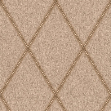 Contemporary Faux Leather Jeweled Diamond Wallpaper, Bronze, Double Roll