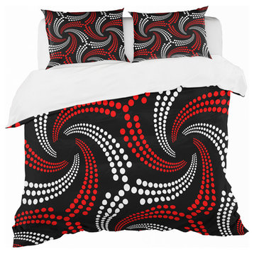Retro Red and White Dotted Spirals Vintage Duvet Cover, Twin