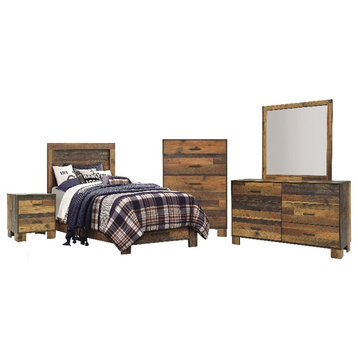 Coaster Sidney 5-Piece Farmhouse Wood Twin Panel Bedroom Set in Brown