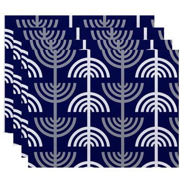 Menorah Abstract, Holiday Stripe Print Placemats, Blue, Set of 4