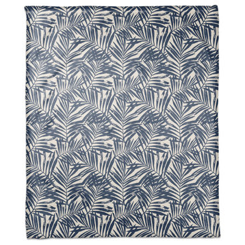 Tropical Leaves Navy 50x60 Throw Blanket