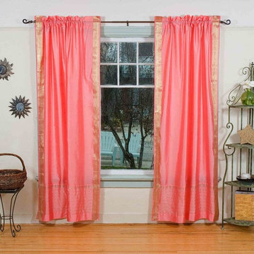 Lined-Pink Rod Pocket  Sheer Sari Curtain / Drape / Panel   - 60W x 84L - Piece