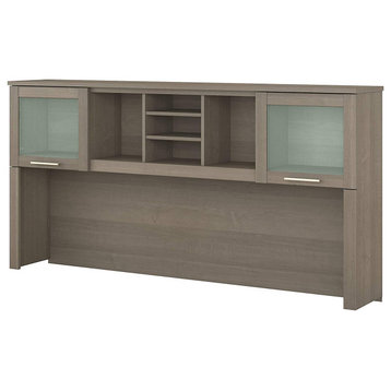 Transitional Hutch, 2 Side Cabinets With Frosted Glass Doors, Ash Gray Finish