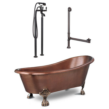 Heisenberg 5'6" Copper Freestanding Clawfoot Bathtub with Faucet and Drain Kit