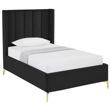 Inspired Home Ameen Bed, Upholstered, Black Velvet Full