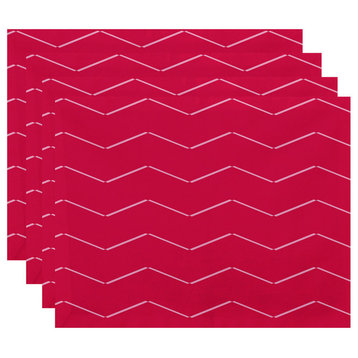 18"x14" Harlequin Stripe Geometric Print Placemats, Set of 4, Pink/Fushcia