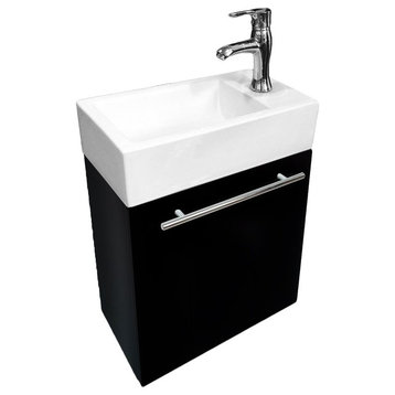 White Wall Mount Bathroom Vanity Cabinet Sink with Black Cabinet Faucet Drain