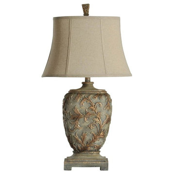 Roman Multi-Dimensional Table Lamp Natural Finish, Beige Fabric