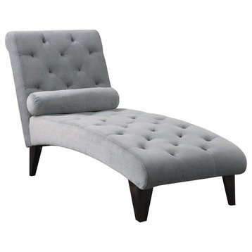 Bowery Hill Tufted Chaise Lounge with Small Bolster Pillow in Gray