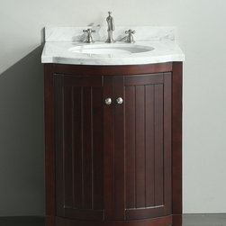 Dark Teak 24 inch Bathroom Vanity White Carrera Marble Top - Bathroom Vanities And Sink Consoles