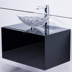 Elegant Italian crystal vessel sink with polished chrome sink faucet - Bathroom Fixtures