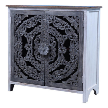 Aquino Two Tone White Reclaimed Wood Handcrafted Storage Cabinet