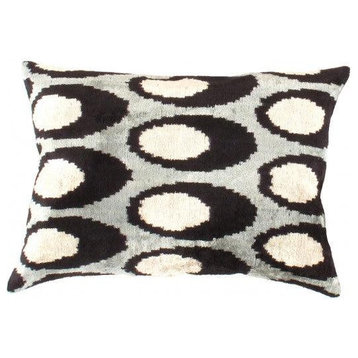 Canvello Turkish white and Blue Silk Ikat pillow 15"x20"