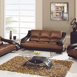 Modern Tan & Brown Leather Sofa Set - $1516.83 - Living Room Furniture Sets