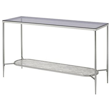Modern Console Table, Chrome Frame With Glass Top & Figured Glass Bottom Top