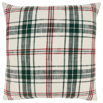 Classic Charm Plaid Poly Filled Throw Pillow, White/Green, 20"