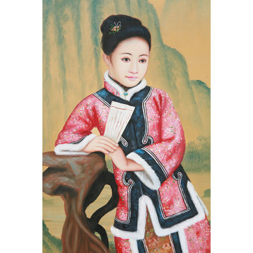 Consigned Vintage Qianlong Period Chinese Lady Portrait Oil Painting