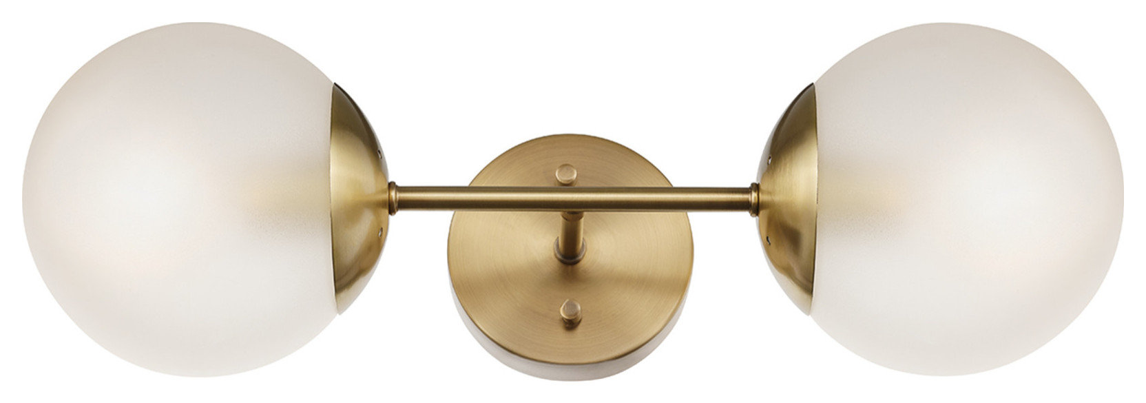 Dimmable Large Armed Globe Electric Celestia 2-Light Matte Brass Wall Sconce  With Frosted Glass Shades, 51726 Wall Sconces Set Of 2, image size:1664x585