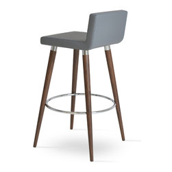 MODERN STOOL BAR AMERICAN WALNUT - GREY LEATHERETTE - Bar Stools And Counter Stools
