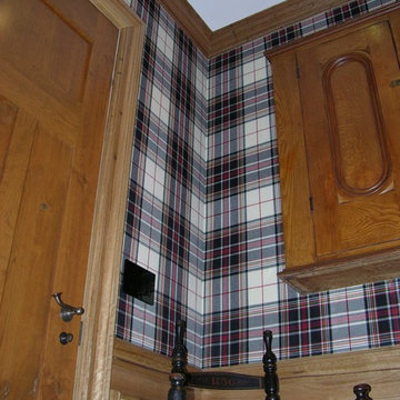 Powder rooms check fabric for walls