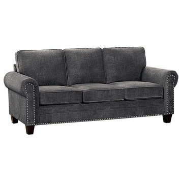 Lexicon Cornelia 85.5" Traditional Microfiber Sofa in Dark Gray