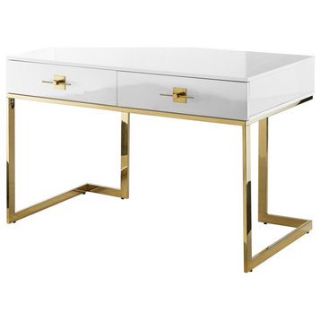 Moku Desk, 2 Drawers, White and Gold