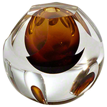 Hexagon Cut Glass Vase Amber