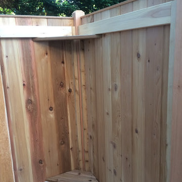 Western Red Cedar outdoor shower with deck platform.
