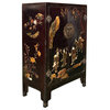 Vintage Chinoiseries Black & Stone Inlay Graphic End Table Nightstand Hws3173