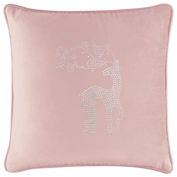 Sparkles Home Rhinestone Reindeer Pillow, Blush Velvet, 20x20