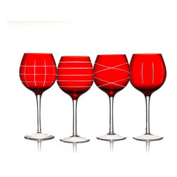 Red Medallion  Stemmed Wine Goblets - Wine Glasses