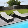 Outsunny 3 Piece Rattan Wicker Chaise Lounge Chair Set with Side Table