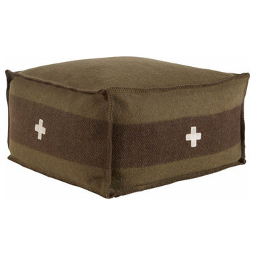 Swiss Army Pouf, 24X24X13, Green And Brown