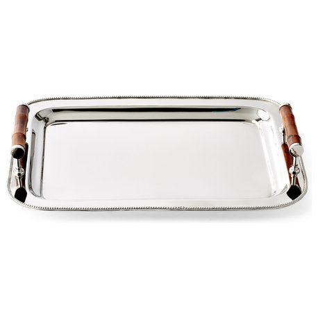 Nickel Tray Rectangular With Bamboo Handle