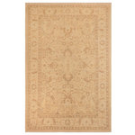 Bareens Designer Rugs - Bohemien Ziegler Celia Tan Beige Hand-Knotted Wool Rug - 10'0'' x 14'0'' - Enhance the ambiance of your home with this magnificent Persian-influenced Turkish hand-knotted rug made by skilled artisans capable of creating the most exceptional vegetable dyes and hand-spun wool. This exquisite handmade rug is a one-of-a-kind Peshawar Kafkaz, otherwise identified as Chobi, Chobi Peshawar, Oushak, or Ziegler rug. These handmade rugs are crafted in Pakistan utilizing superior-quality wool imported from Australia, New Zealand, and Korea in two types of weaves: the Persian weave and the Mori weave. This rug is meticulously crafted by hand using the finest natural vegetable dyes extracted from local plants. The artisans use a blend of hand-spun local and fine merino wool, resulting in a rug with a compelling texture, higher lanolin content, and longer staple. The artisans occasionally incorporate natural or artificial silk into the pile to enhance specific motifs. The finished product is an awe-inspiring execution of flawless design and an understated palette that exudes elegance.
