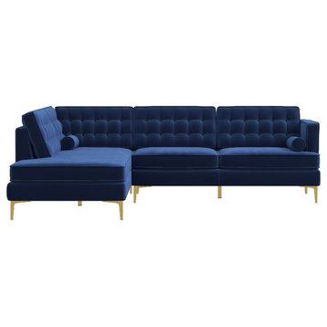 Kole Navy Blue Velvet Modern Living Room Corner Sectional Couch