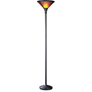 150W 3 Way Torchiere with Mica Shade, Rust Finish, Mica Shade