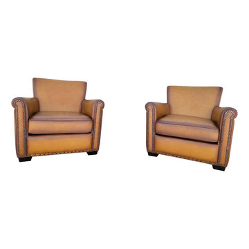 1970's Pair of English Club Leather Chairs.