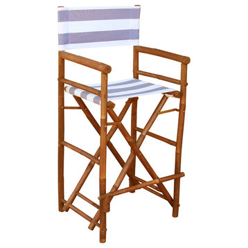 Bamboo High Director Chair, Set of 2, Navy Stripes