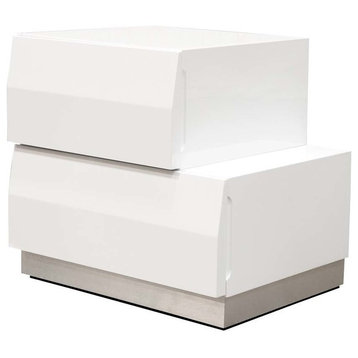 Spain Modern White 2-Drawer Bedroom Nightstand