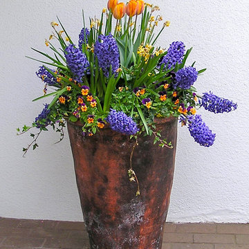 Spring Flowers in a rustic container