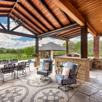 Custom Freestanding Outdoor Living Arbor with Kitchen, Fireplace & Entertainment