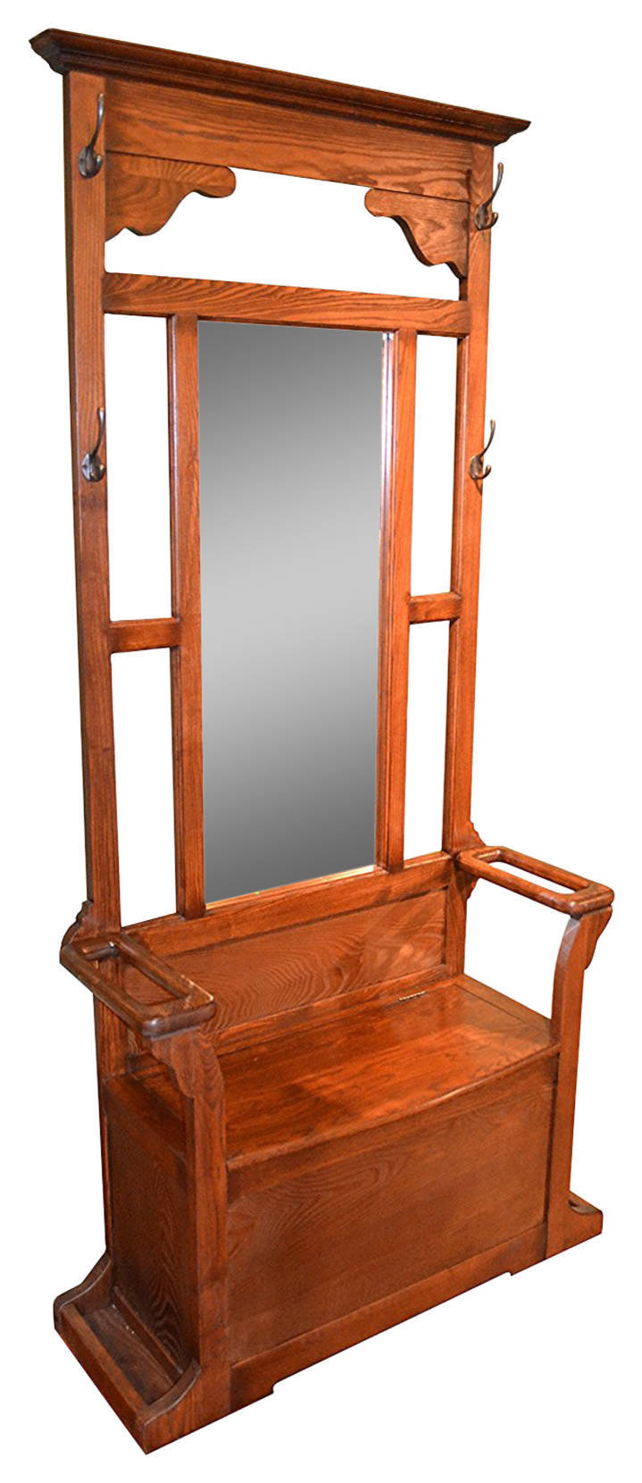 Mission Oak Hall Tree With Umbrella Stand With Storage Trunk